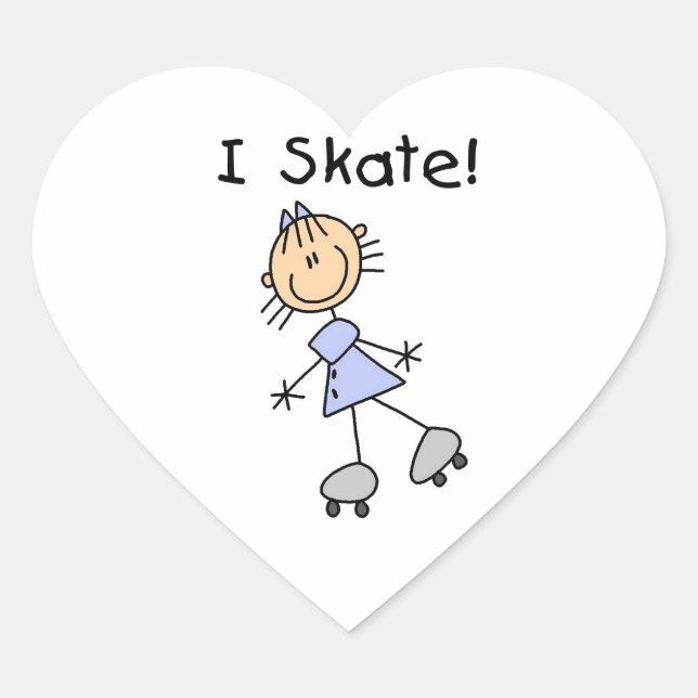 Pegatina En Forma De Corazón I Skate - Chica Roller Skater (Anverso)