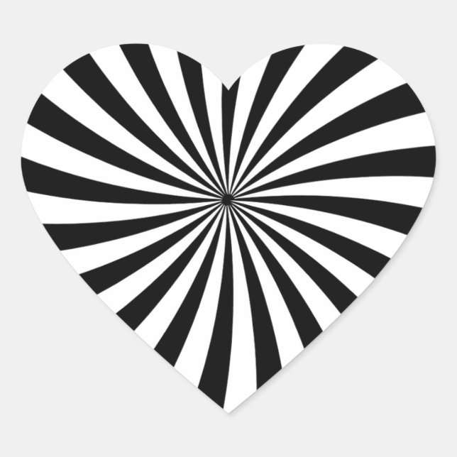 Pegatina En Forma De Corazón Ilusión óptica Swirl blanco negro (Anverso)
