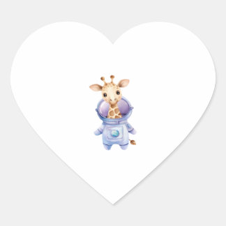 Pegatina En Forma De Corazón Ilustracion Astronauta de Girafa Adorable Clásico