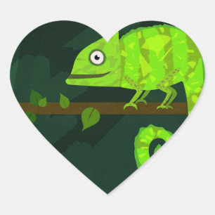 Pegatina En Forma De Corazón Ilustración de camaleón verde lindo Reptil tropica