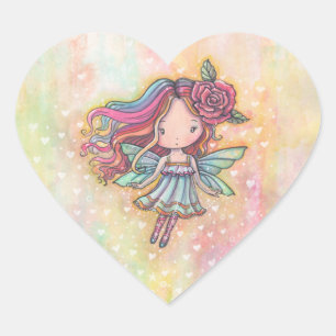 Pegatina En Forma De Corazón Ilustración de fantasía de la hada del pequeño cor