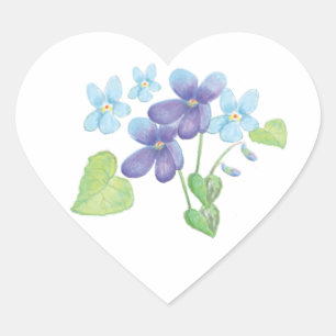 Pegatina En Forma De Corazón Ilustracion de flores violetas silvestres