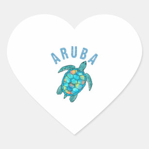 Pegatina En Forma De Corazón Ilustracion de tortuga marina de Aruba Beach