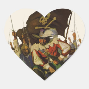 Pegatina En Forma De Corazón Ilustración de Wyeth de la vida de pirata vintage