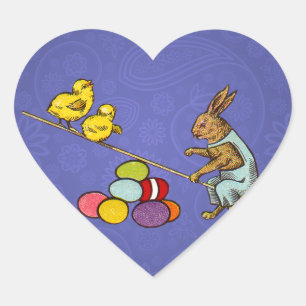 Pegatina En Forma De Corazón Ilustración del conejo de Pascua poniendo huevos
