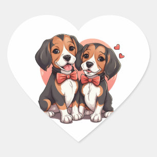 Pegatina En Forma De Corazón Ilustracion romántico beagle pipa amor