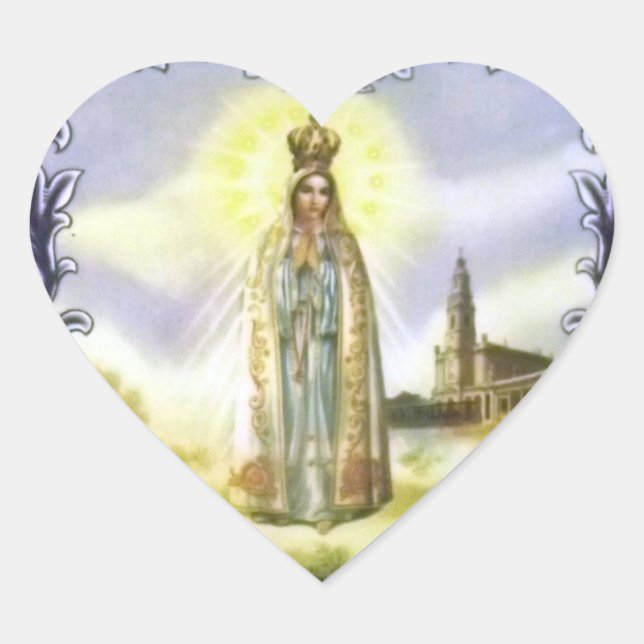 Pegatina En Forma De Corazón Imagen de la aparición Nuestra Señora de Fátima (Anverso)