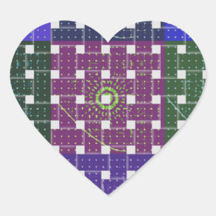 Pegatina En Forma De Corazón Impresión artística azul y púrpura a cuadros