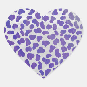 Pegatina En Forma De Corazón Impresión dálmata en blanco y púrpura