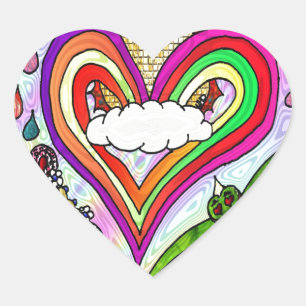 Pegatina En Forma De Corazón Impresión de arte de corazón de arcoíris psicodéli