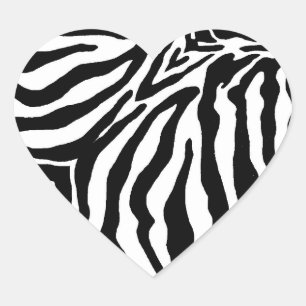 Pegatina En Forma De Corazón Impresión de cebra en blanco y negro