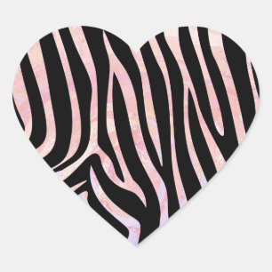 Pegatina En Forma De Corazón Impresión de cebra negra y rosa