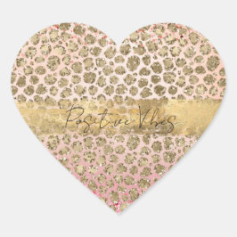 Pegatina En Forma De Corazón Impresión de leopardo de oro rosado