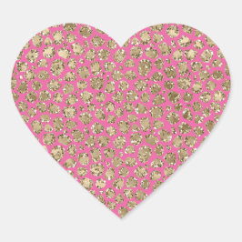 Pegatina En Forma De Corazón Impresión de Leopardo Glitz rosa dorado