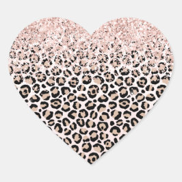 Pegatina En Forma De Corazón Impresión de leopardo negro de crema rosa de Rubor