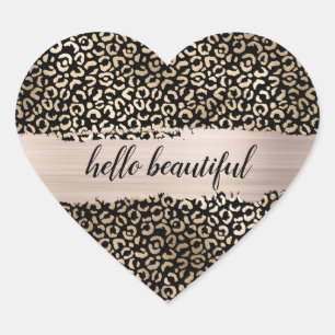 Pegatina En Forma De Corazón Impresión de leopardo negro dorado