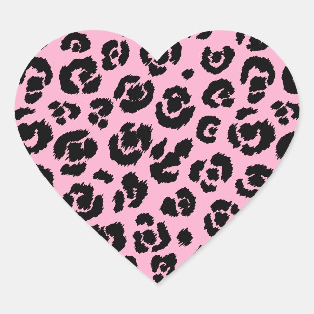 Pegatina En Forma De Corazón Impresión de leopardo negro rosa (Anverso)