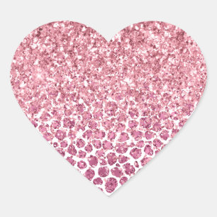 Pegatina En Forma De Corazón Impresión de leopardo Purpurina de color rosa bril
