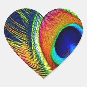 Pegatina En Forma De Corazón Impresión de pluma de pavo real colorida