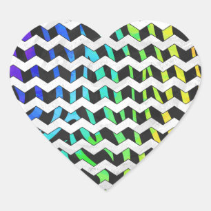 Pegatina En Forma De Corazón Impresión en negro y arcoiris de cebra chevron