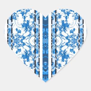 Pegatina En Forma De Corazón Impresión floral rayada del Chinoiserie