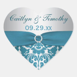 Pegatina En Forma De Corazón IMPRESIÓN RIBBON Silver, Verde azulado Pegatina de