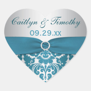 Pegatina En Forma De Corazón IMPRESIÓN RIBBON Silver, Verde azulado Pegatina de