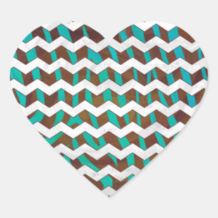 Pegatina En Forma De Corazón Impresión Verde azulada y marrón de chevron cebr