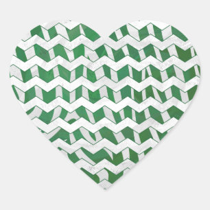 Pegatina En Forma De Corazón Impresión verde y blanca de cebra de chevron