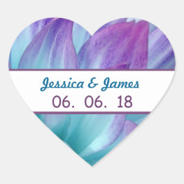 Pegatina En Forma De Corazón Impresionante Boda azul y morado Dahlia A11A