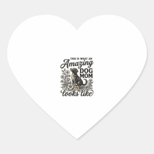 Pegatina En Forma De Corazón Increíble diseño floral vintage de mamá de perro_1