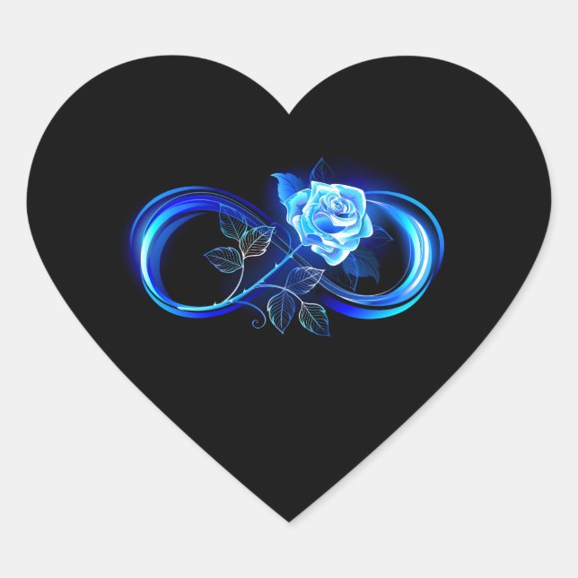 Pegatina En Forma De Corazón Infinito brillante con rosa azul (Anverso)
