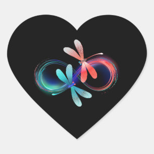 Pegatina En Forma De Corazón Infinito con libélulas brillantes