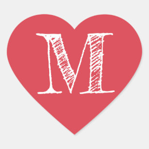Pegatina En Forma De Corazón Inicial de Monograma Minimalista Red Heart