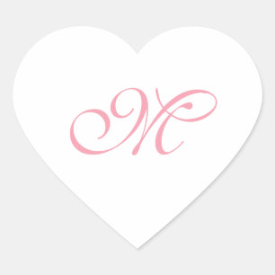 Pegatina En Forma De Corazón Inicial de monograma rosa elegante