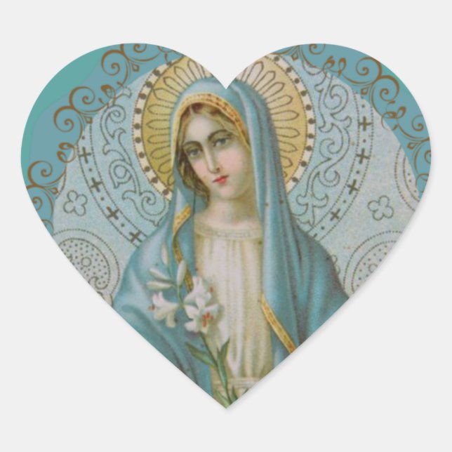 Pegatina En Forma De Corazón Inmaculada Virgen María Decorativa (Anverso)