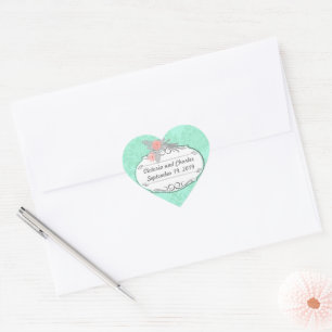 Pegatina En Forma De Corazón Invitación de boda damasco Modern Mint