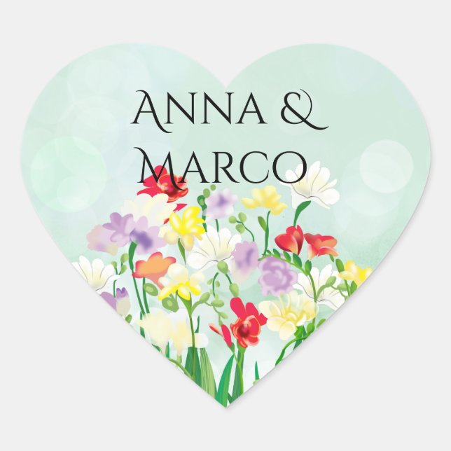 Pegatina En Forma De Corazón invitación floral boda (Anverso)