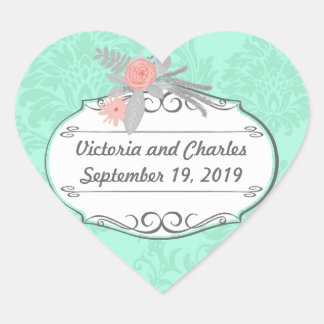 Pegatina En Forma De Corazón Invitación moderna de casamiento con damascos de m