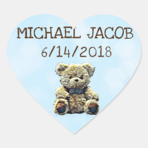 Pegatina En Forma De Corazón Invitación personalizada de oso de peluche azul pa