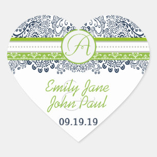Pegatina En Forma De Corazón Invitaciones de boda de pájaros del amor gris verd