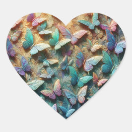 Pegatina En Forma De Corazón Iridescent Butterfly Garden
