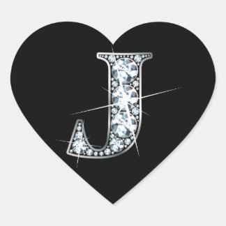 Pegatina En Forma De Corazón "J" Diamond Bling sobre el Pegatina del corazón ne
