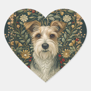 Pegatina En Forma De Corazón Jack Russell Terrier de pelo duro en jardín Cottag
