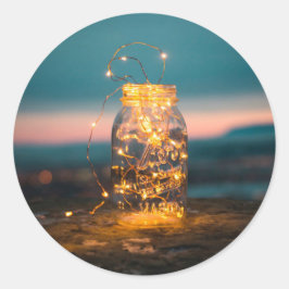 Pegatina En Forma De Corazón Jar con luces de hadas puesta de sol romántico