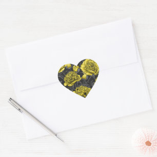 Pegatina En Forma De Corazón Jardín de peones nocturnos en amarillo y gris