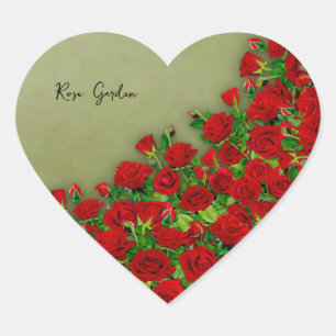 Pegatina En Forma De Corazón Jardín de Rosas Rojas Campo Floral Vibrante