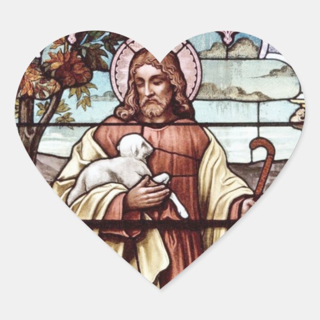 Pegatina En Forma De Corazón Jesús con su oveja (Anverso)
