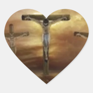 PEGATINA EN FORMA DE CORAZÓN JESÚS EN LA CRUZ