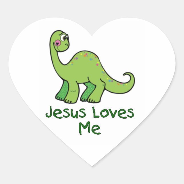 Pegatina En Forma De Corazón Jesús Me Ama Dinosaurio (Anverso)